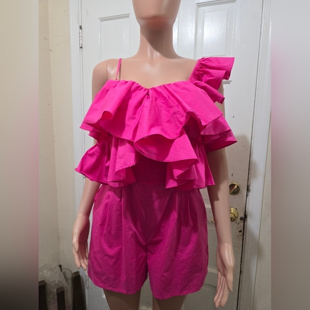 Vibrant Pink Off-Shoulder Ruffled Jumpsuit